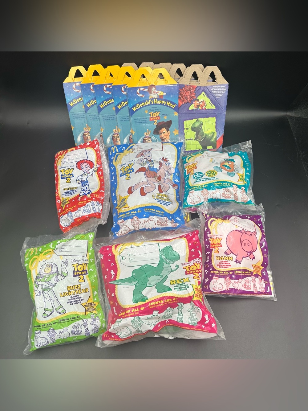 1999 McDonalds Toy Story 2 Candy Dispensers Set 6 Sealed With Boxes NOS